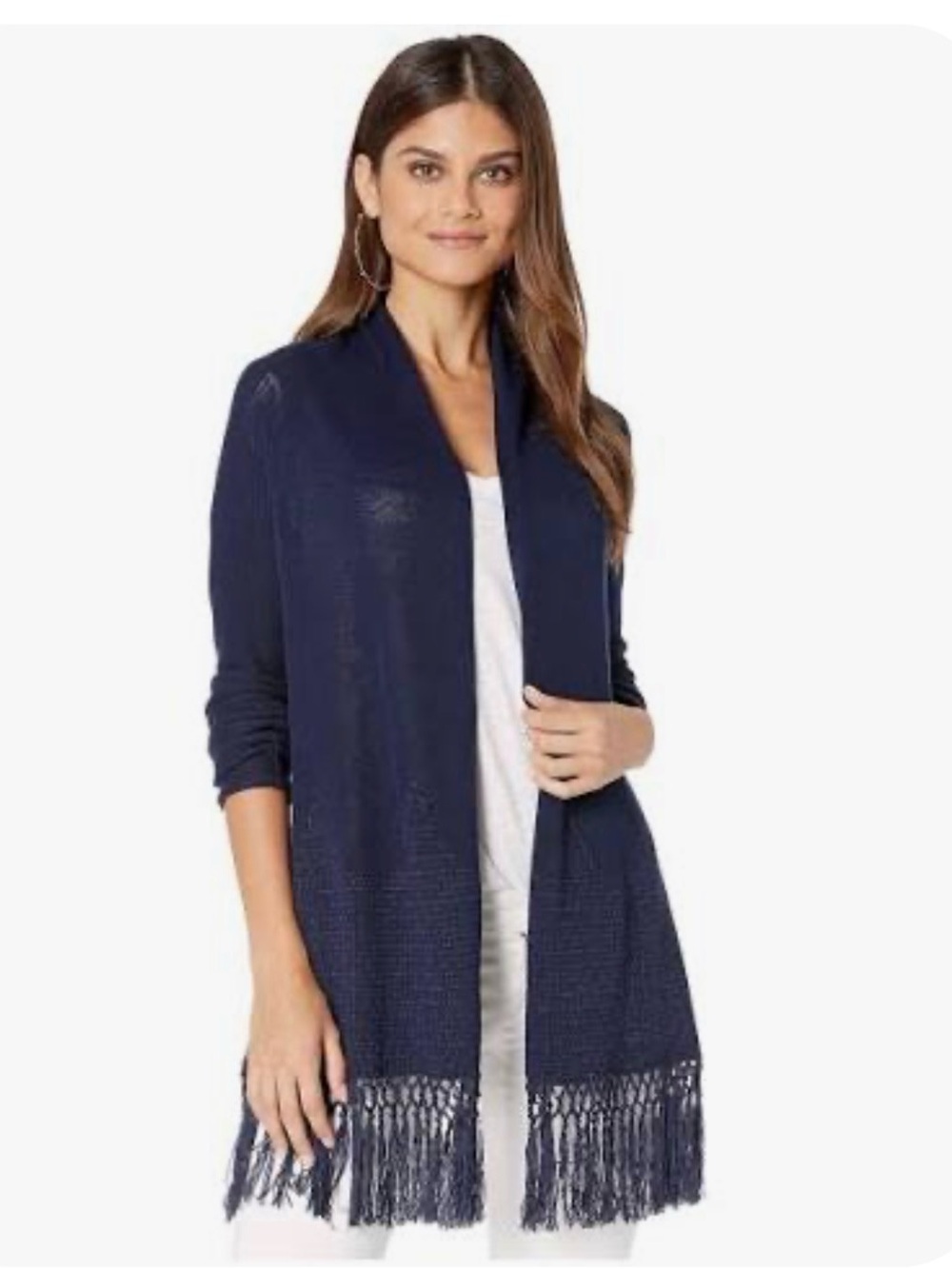 Lilly Pulitzer Navy Open-Front Fringe Hem Tatum Cardigan